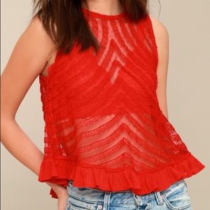 Free People She’s a doll red lace top